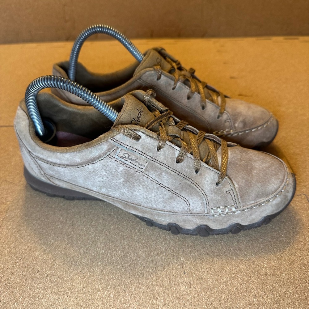Skechers Women’s Taupe Suede Lace-Up Sneakers